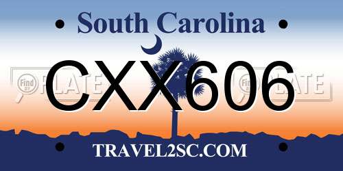 CXX606 South Carolina License Plate