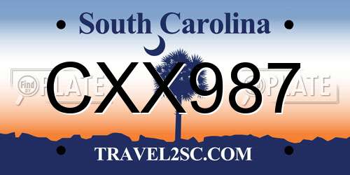 CXX987 South Carolina License Plate