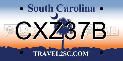 CXZ37B South Carolina License Plate