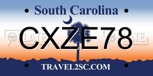 CXZE78 South Carolina License Plate