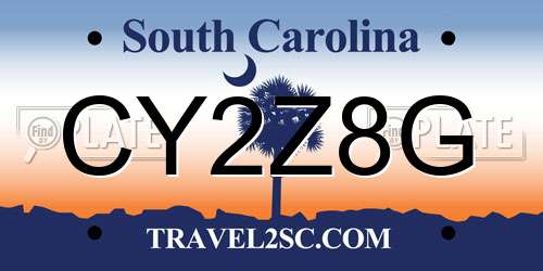 CY2Z8G South Carolina License Plate