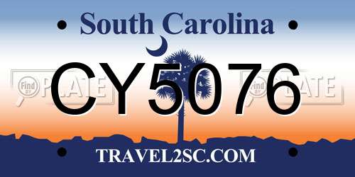 CY5076 South Carolina License Plate