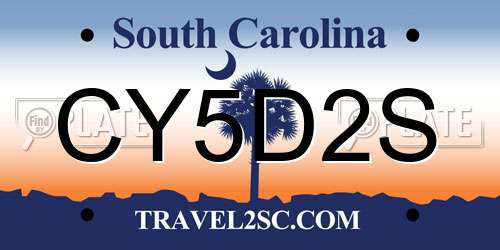 CY5D2S South Carolina License Plate