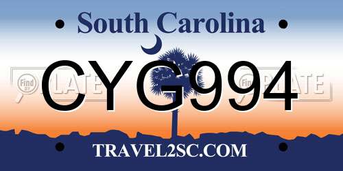 CYG994 South Carolina License Plate