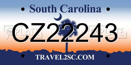 CZ22243 South Carolina License Plate