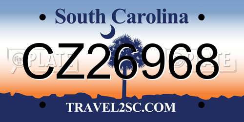 CZ26968 South Carolina License Plate