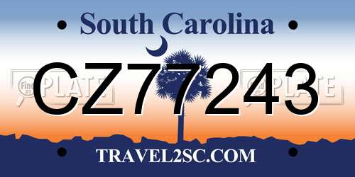 CZ77243 South Carolina License Plate