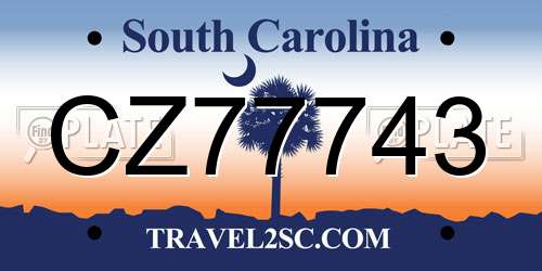 CZ77743 South Carolina License Plate