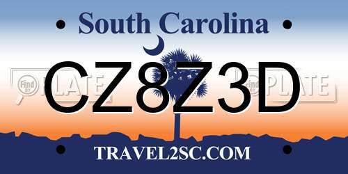 CZ8Z3D South Carolina License Plate