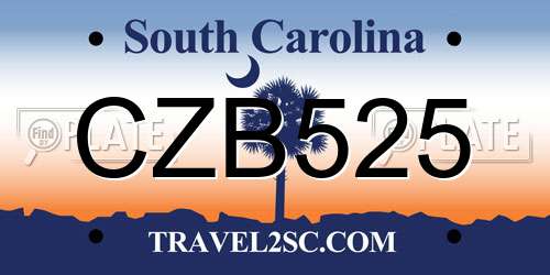 CZB525 South Carolina License Plate