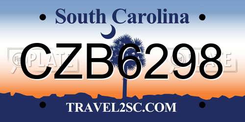 CZB6298 South Carolina License Plate