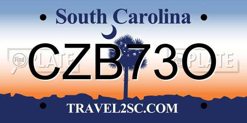 CZB73O South Carolina License Plate