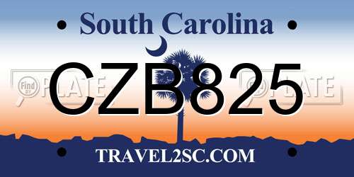 CZB825 South Carolina License Plate
