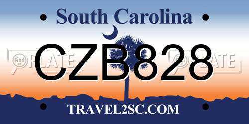 CZB828 South Carolina License Plate
