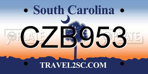CZB953 South Carolina License Plate