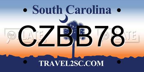 CZBB78 South Carolina License Plate