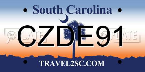CZDE91 South Carolina License Plate