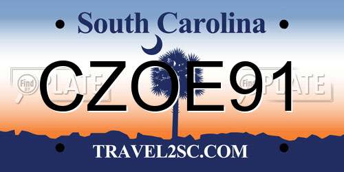 CZOE91 South Carolina License Plate