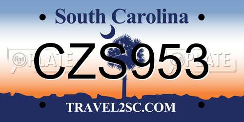 CZS953 South Carolina License Plate