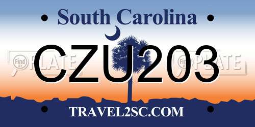 CZU203 South Carolina License Plate