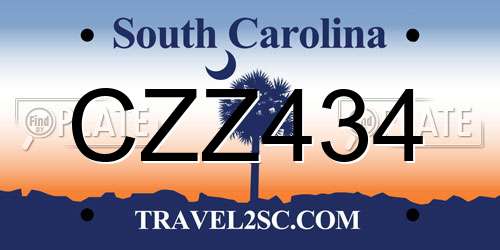CZZ434 South Carolina License Plate
