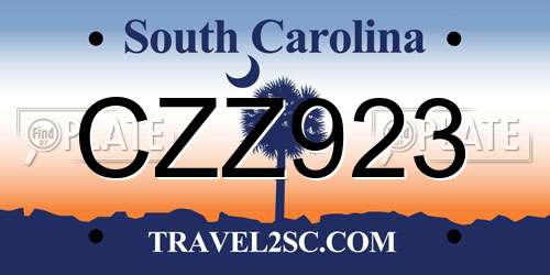 CZZ923 South Carolina License Plate