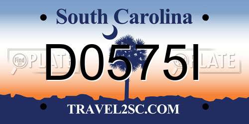 D0575I South Carolina License Plate
