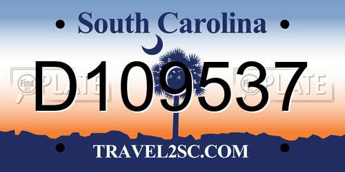 D109537 South Carolina License Plate