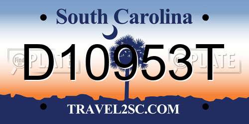 D10953T South Carolina License Plate