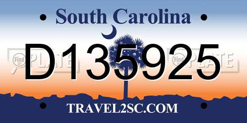 D135925 South Carolina License Plate