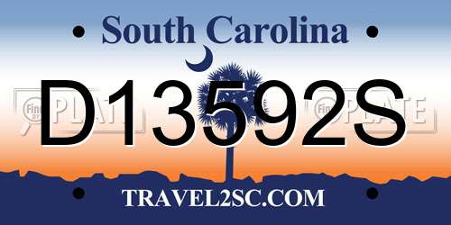 D13592S South Carolina License Plate