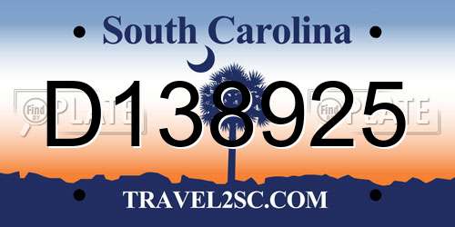 D138925 South Carolina License Plate