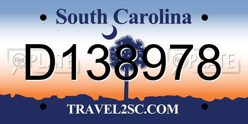 D138978 South Carolina License Plate