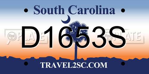 D1653S South Carolina License Plate