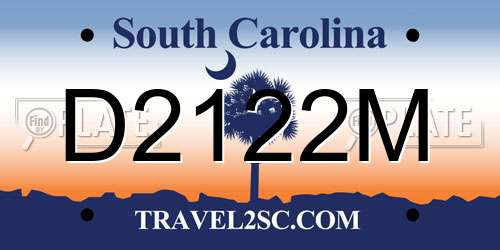 D2122M South Carolina License Plate