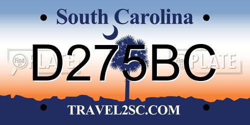 D275BC South Carolina License Plate