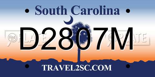 D2807M South Carolina License Plate