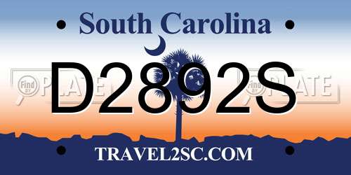 D2892S South Carolina License Plate