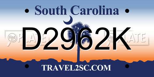 D2962K South Carolina License Plate