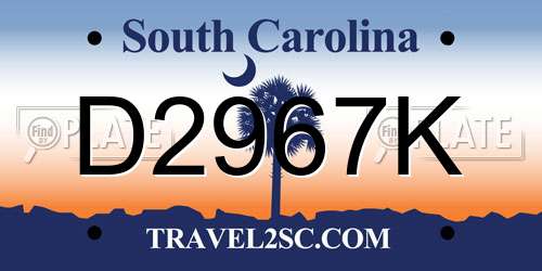 D2967K South Carolina License Plate
