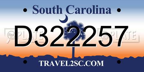 D322257 South Carolina License Plate