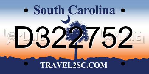 D322752 South Carolina License Plate
