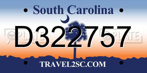 D322757 South Carolina License Plate