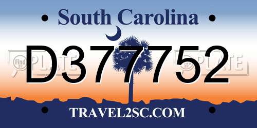 D377752 South Carolina License Plate