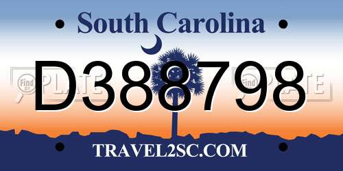 D388798 South Carolina License Plate