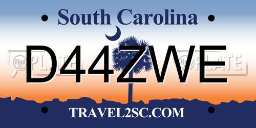 D44ZWE South Carolina License Plate