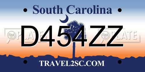 D454ZZ South Carolina License Plate