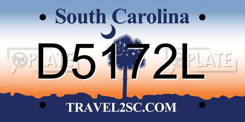 D5172L South Carolina License Plate