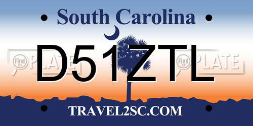 D51ZTL South Carolina License Plate