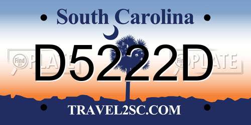 D5222D South Carolina License Plate